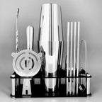 Professional Cocktail Shaker Set with Stand Cocktail Recipes, 15-Piece 750/600ml Bartender Kit, Bar Sets Bartending Kit Bar Tool Set 25/20oz Boston Shakers, Jigger, Muddler (Silver)
