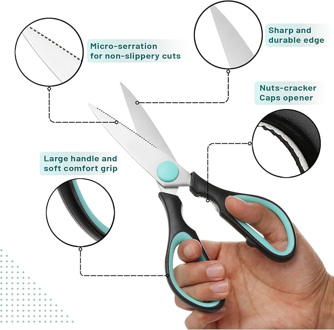 Mr. Pen- All Purpose Kitchen Shears with Protective Sheath, 8 Inch, Dishwasher Safe, Stainless Steel Food Scissors with Micro-Serrated Blades, Durable Utility Kitchen Shears, Teal