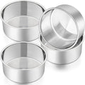 P&P CHEF 6 Inch Cake Pans Set, Round Baking Pan Stainless Steel Layer Birthday Wedding Cake Oven Pans, Non Toxic & Heavy Duty, Deep Side & Mirror Finish, Dishwasher Safe, (4Pcs)