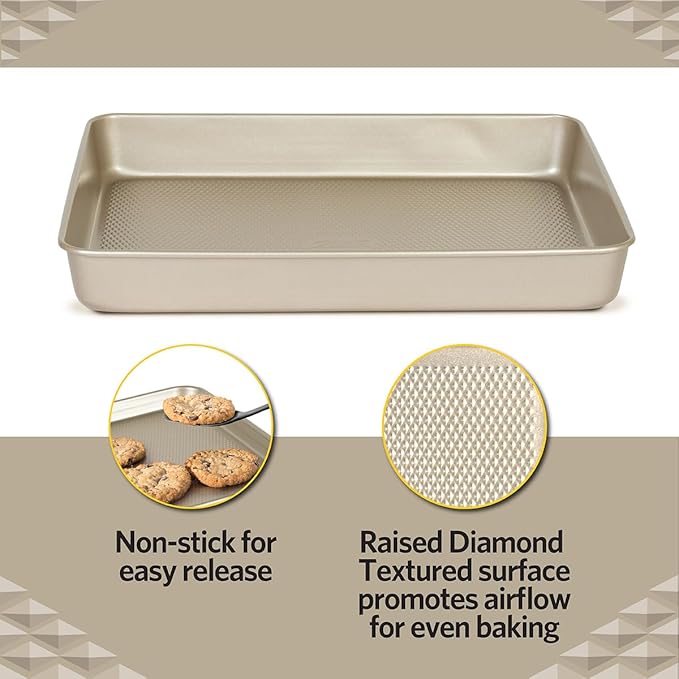 Glad Baking Pan Nonstick - Oblong Metal Dish for Cake and Lasagna - Heavy Duty Carbon Steel Bakeware, Medium