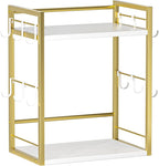 Dorhors 2 Tier Coffee Bar Accessories and Organizer,Multi-functional Mug Holder with 12 Hooks,Wood Coffee Station Organizer,Kitchen Countertop Shelf (Gold + White)