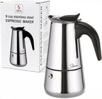 Espresso Maker 9 Cup Moka Pot Stainless Steel Percolator coffee pot, Compatible with Gas, Electric, Ceramic, and Induction stovetops(15 fl oz/450 ml)