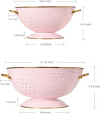 Metal Colander Set of 2, Strainer Basket with Handles 3.5 & 5 Qt Powder Coated Self-draining Solid Ring Base Metal Large Kitchen Colander Bowel for Pasta Vegetable Fruit (PINK)