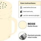 CUSINIUM 6oz Beige Stainless Steel Salt Pepper Dredge Shakers - With Plastic Cap - With Handle - Pack of 2