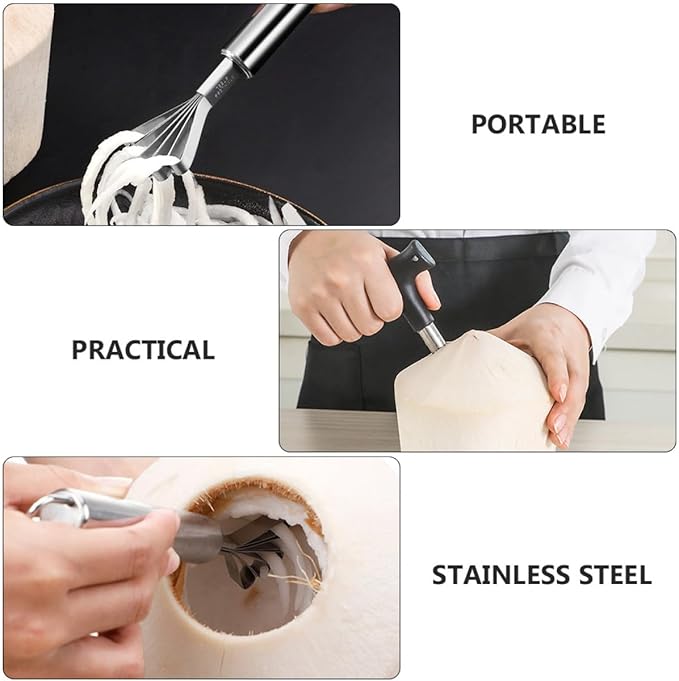 Luxshiny Coconut Opener Tool Stainless Steel Meat Grater Set Reusable Kitchen Gadget Young Coconut Shell Opening Meat Extraction Home Cooking