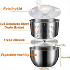 6L Stainless Steel Salad Spinner, Vegetable Spinner, Lettuce Spinner, Fruit Washer, Quick Spin Commercial Salad Spinner for Household Vegetables and Pasta Fries Spinner Essential Kitchen Utensils