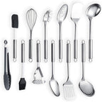 Berglander Cooking Utensil Set 12 Piece Stainless Steel Kitchen Tool Set, Include Cooking Spoon, Spatula, Whisk, Cooking Tong and etc (12 Pieces)