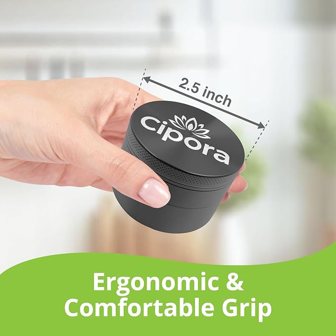 2.5" Manual 3-Piece Zinc Grinder with Large Bottom Chamber (Black)