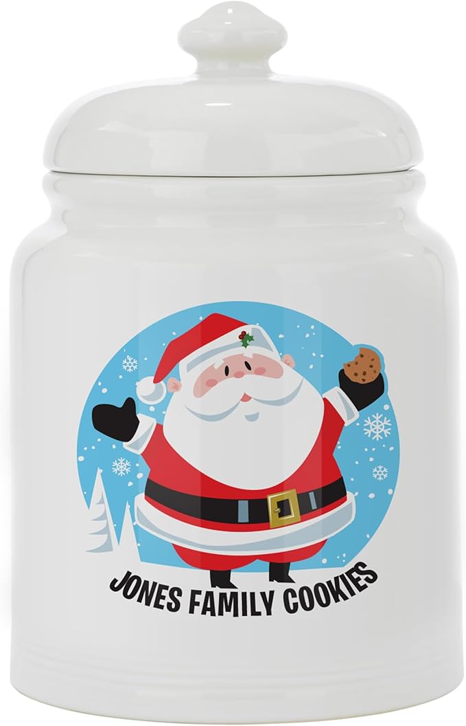 Let's Make Memories Personalized Festive Santa Cookie Jar - For Her - Kitchen Christmas Décor