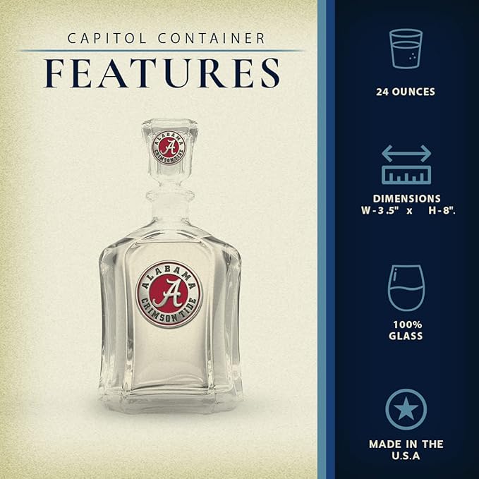 Heritage Pewter Alabama Capitol Container | 24 OZ Glass Container | Expertly Crafted Pewter Glass