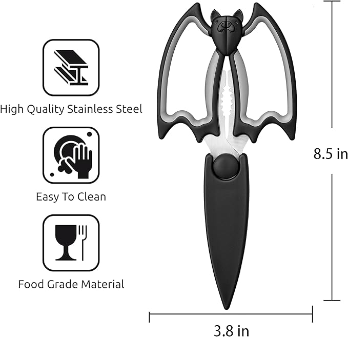 OMDAR Kitchen Scissors All Purpose 2 Pack - Halloween Goth Cute Kitchen Shears - Heavy Duty Stainless Steel Cooking Shears for Cutting Meat, Food, Poultry - Featuring a Magnetic Protective Sheath