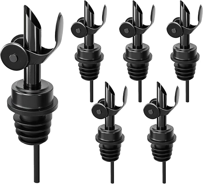 6 Pcs Auto Flip Liquor & Oil Pour Spout, 304 Stainless Steel Dispenser Spout for Olive Oil, Alcohol, Wine, Vinegar, Home & Bar Essential Tools, Black