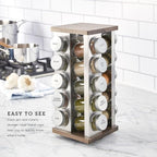 Kamenstein 20 Jar Vintage Spice Rack with Spices Included, Revolving Countertop Spice Organizer with Glass Jars, Labeled Caps, Removable Sifter Discs, and Free Refills for 5 Years