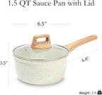 ESLITE LIFE Nonstick Sauce Pan with Lid, 1.5 QT Small Soup Pot Compatible with All Stovetops (Gas, Electric & Induction), PFOA Free, White