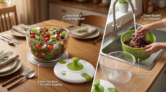 Salad Spinner-Lettuce Spinner | Best Fruit Washer With Fruit Washer Spinner Bowl, Easy-Spin Handle, 5QT