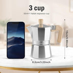 Sivaphe Aluminum Moka Pot 3 Espresso Cups, Percolator Espresso and Coffee Maker, Portable Stovetop Italian and Cuban Café Brewer for Home and Camping Sliver