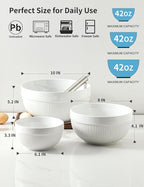 Large Ceramic Mixing Bowls, White Kitchen Bowls (1QT/2.3QT/4.6QT), Set of 3 Nesting Bowls for Baking, Cooking, Serving, Prepping, Dough Bread Making Bowl, Microwave and Dishwasher Safe