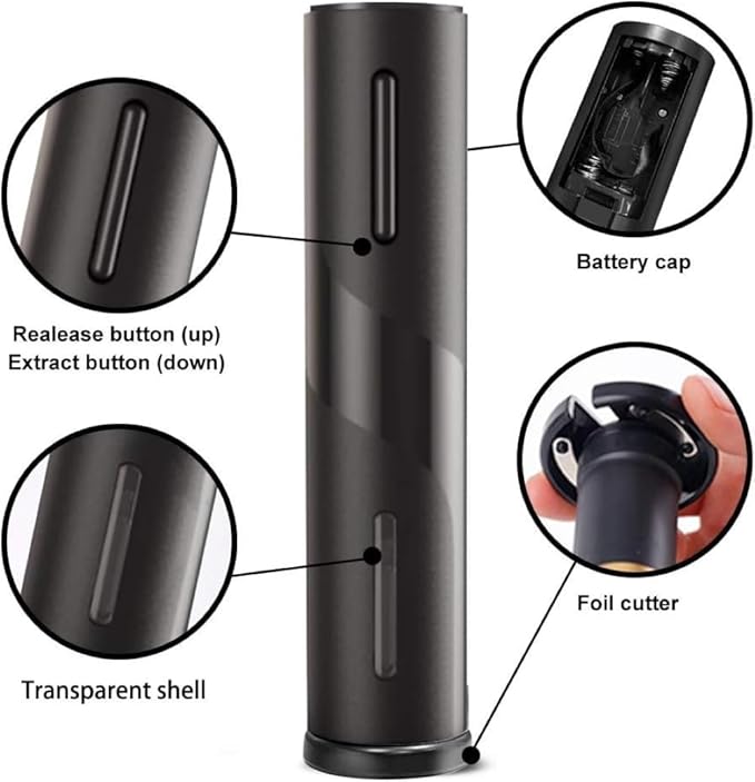Electric Wine Opener, Battery Operated Wine Bottle Opener, Cordless Automatic Corkscrew with Foil Cutter, Fast Cork Removal, Gift Idea for Wine Lovers, Kitchen Bar Party Restaurant, Black