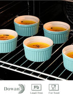 DOWAN Ramekins 6 oz Oven Safe - 6 oz Ramekins for Creme Brulee Souffle, Porcelain Ramekins for Baking, Classic Style Ramekins Bowls, Set of 6, Blue