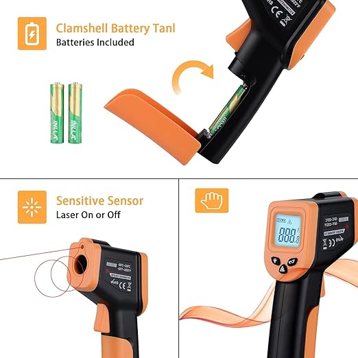 Blackstone Infrared Thermometer Temperature Gun for Cooking, IR Thermometer for Pizza Oven Griddle Cast Iron -58℉~1022℉ Non-Contact Digital Laser Thermometer Gun with Hard Storage Case (NOT for Human)