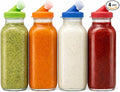kitchentoolz Salad Dressing Container Glass Bottles – 16oz Glass Salad Dressing Shaker Bottle 4-Pack with Non-Metal Silicone Lids for Dressings, Marinades, Sauce