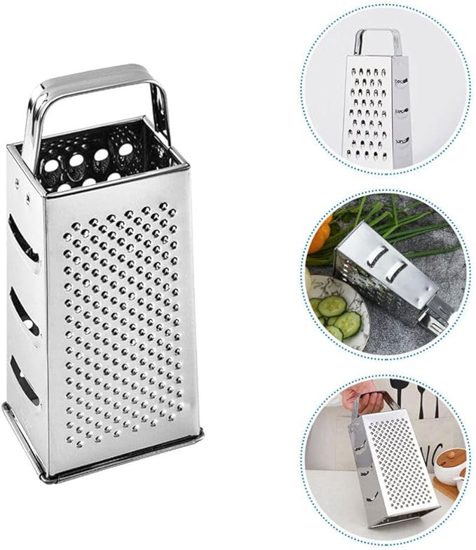 Hemoton Stainless Steel Kitchen Grater Multi-Use Vegetable Cutter and Cheese Shredder with Non-Slip Handle 7.99X3.58X2.59 Inch for Fruits Ginger and Potato Preparation