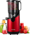 Cold Press Juicer,Fretta Juicer Machines with American-Sourced PCTG Material and 5.3" Extra Large Feed Chute,Fit Whole Fruits & Vegetables,BPA Free 250W(Red,1.8L)