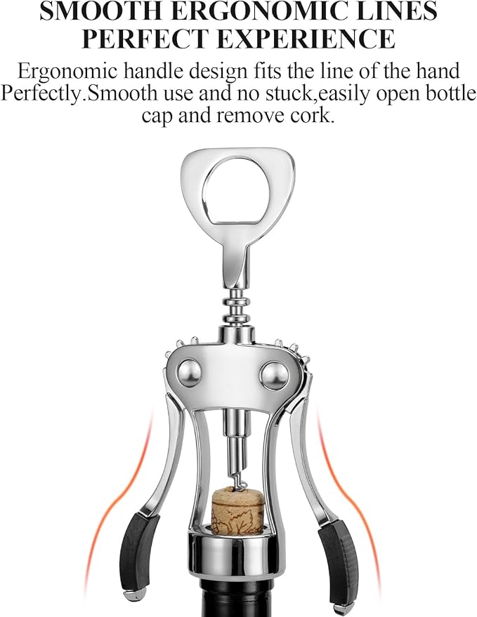KORCCI Wine Opener, Heavy-Duty Zinc Alloy Wing Corkscrew, Premium Beer Bottle Opener, Multifunctional Wine Accessories with Ergonomic Handle and Sharp Screw, for Kitchen, Bar, Restaurant (2PCS)