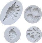 4 PCS Marine Theme Cake Fondant Silicone Mold Seashell Conch Starfish Baking Molds for DIY Cake Decoration Chocolate Candy Polymer Clay Crafting Projects