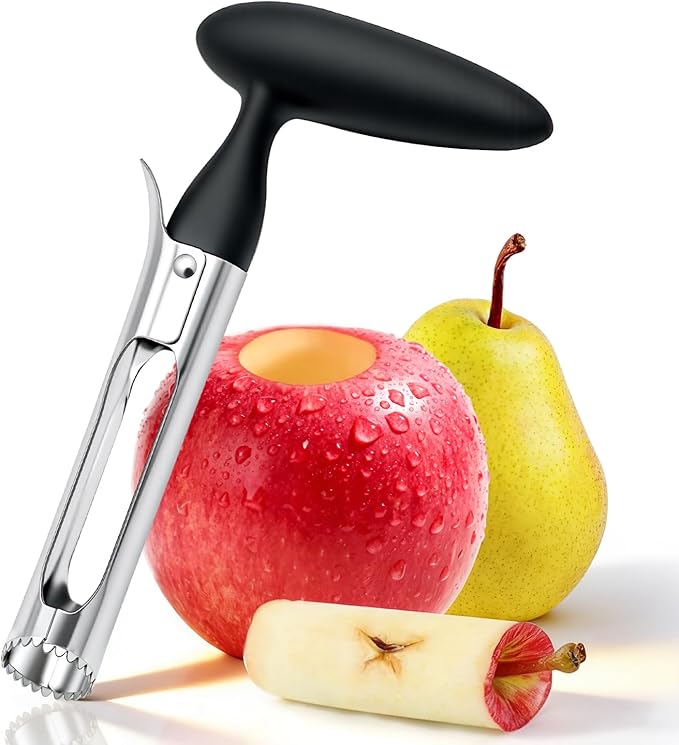 Apple Corer, Apple Corer Tool, Premium Stainless Steel Core Remover Tool with Ergonomic Non-Slip Handle, Sharp Serrated Blade for Easy Core Removal, For Apples, Pears and Bell Peppers(Black)