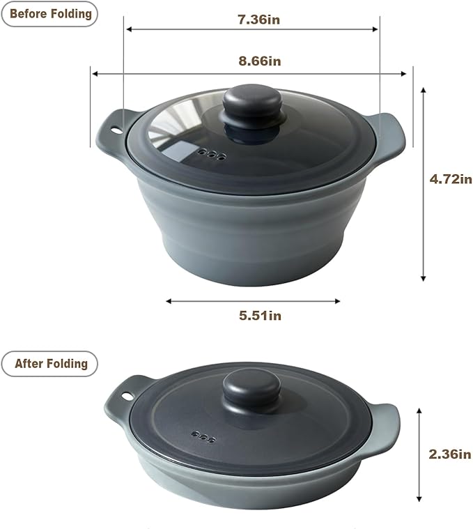 42oz Silicone Microwave Steamer For Vegetables, Cooker For Microwave with Handle & Lid, Collapsible Steam Pot, Heat-Resistant Cooker with Steam Holes, BPA Free, Dishwasher Safe (Grey), 1 Pack