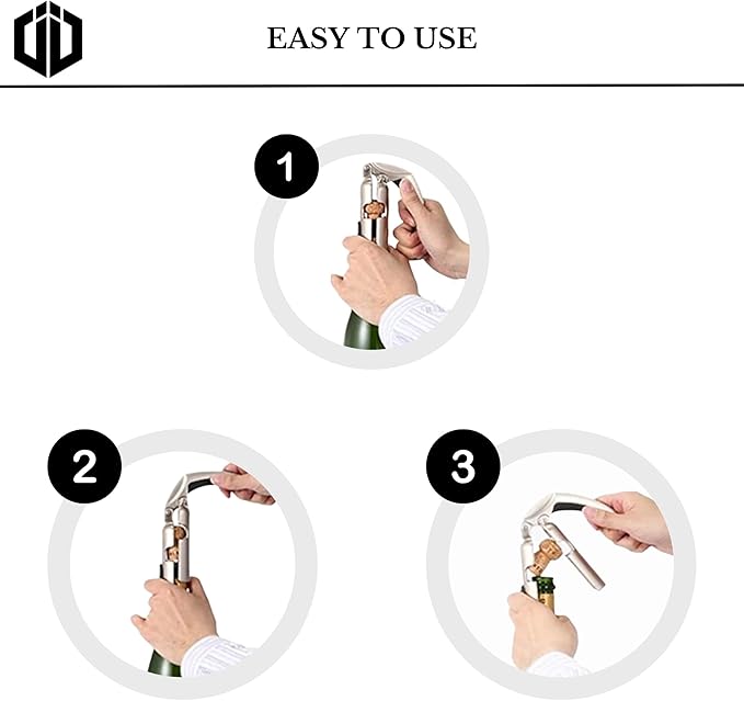 Imbibe & Indulge - Champagne Opener Tool and 2 Sparkling Wine Stopper - Zinc Alloy Champagne Opener, Ergonomic Lever Design + 2 Airtight Stoppers - Sparkling Wine Bottle Stopper, Champagne Accessories