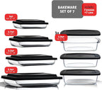 EATEX 7-Pack Glass Food Storage Containers with Lids Baking Pans Set, Glass Baking Dishes for Oven | 4 Casserole Dishes for Oven and 3 Glass Bread Pans for Bread Baking, Oven Microwave Freezer Safe