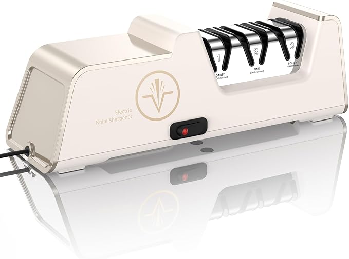 VIDOME Professional Electric Knife Sharpener with 100% Diamond Abrasives, 3-Stage Precision Angle Guides, Champagne Gold, for Kitchen Straight Edge and Ceramic Knives