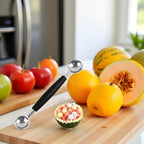 1Pc Black Double-Sided Fruit Melon Baller Spoon 2 in 1 Stainless Steel Melon Ballers Melon Scoop for Watermelon Cantaloupe Icecream Ball,18cm,Fruit and Vegetable Tools,Melon Ballers,Kitchen