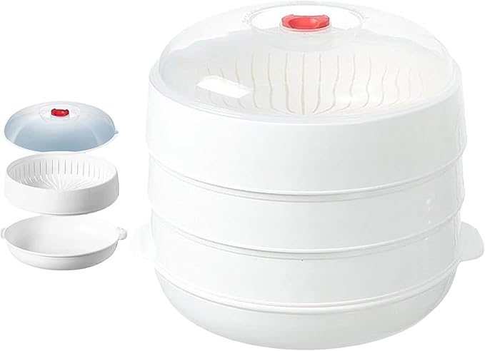 Microwave Vegetable Steamer, Microwave Steamer for Vegetables,Microwavable Cookware with Lid and Tray for Cooking Food and Vegetables (three layers)