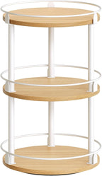 YATINEY 3-Tier Lazy Susan Organizer, Rotating Spice Rack, Spinning Organizer, Industrial Turntable Spice Rack Organizer for Cabinet, Kitchen Countertop, Pantry, White and Natural SR23WN