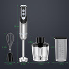 FRESKO Immersion Blender Handheld, 4-in-1 Stainless Steel Hand Electric Stick Mixer with 12-Speeds & Turbo Mode, Powerful 500W Emulsion Blender with Beaker, Chopper & Whisk