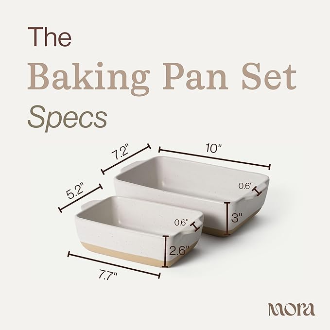 Mora Ceramic Set of 2 Baking Dishes For Casserole, Banana Bread, Brownies, Broiling, Roasting, and Baking. 7x11 in and Loaf Pans - Porcelain Serving Bakeware from Oven to Table. Freezer Safe - Oat