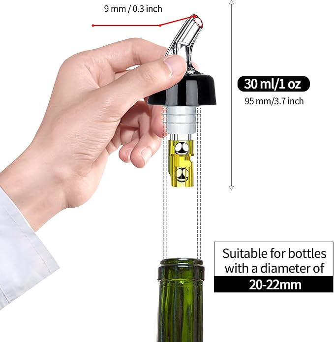 Automatic Measured Bottle Pourer - Quick Shot Spirit Measure Pourer Drinks Wine Cocktail Dispenser Home Bar Tools - 1oz/30ml (12)