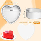 8 Inch Heart Shaped Cake Pans with 50 Pieces Parchment Paper,Set of 2 Non-stick Aluminum Heart Cake Pans Baking Tins for Birthday Wedding