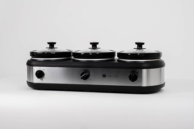 CULINARY CHEF, Triple Slow Cooker, Buffet Server 3 Pot, Food Warmer - Stainless