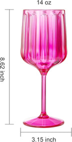 Khen Acrylic Lucia Stemmed Goblets - Unbreakable Wine Glasses Reusable Drinking Cups Dishwasher Safe Elegant Stemware for Cocktail Champagne | Kitchen Bar Party | Set of 6 |14oz | Coral