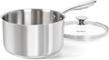 MICHELANGELO Tri-ply Stainless Steel 4 Qt Saucepan with Glass Lid, 4 Quart Pot with No Coating, Even Heating, for All Cooktops & Induction Compatible - Silver