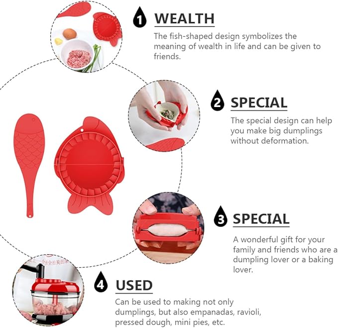 BESPORTBLE 2 Sets Dumpling Maker Molds with Spoons Red Manual Dumpling Skin Press Kitchen Gadget for Homemade Chinese and Pastry Wrappers Cooking Tool Set