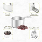 2PCS 1Cup (240ml, 8oz) Single Measuring Cup, Etched Inner Scale Stainless Steel Measure Scoop, Metric and US Measurement, Dishwasher Safe