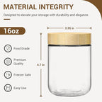 NETANY 6-pack 16oz Glass jars with Airtight Lids, Overnight Oats Containers with Bamboo Lids, Wide mouth Mason Salad jars, Glass Food Storage Containers for Snacks Yogurt Spice Sugar