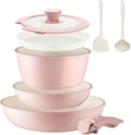 BECIGAR 8PCS Ceramic Cookware,Nonstick Ceramic Pan, Removable Handle Pots and Pans Set, Stackable Pan Set, Nonstick Pots and Pans Set Non Stick pot(Pink)