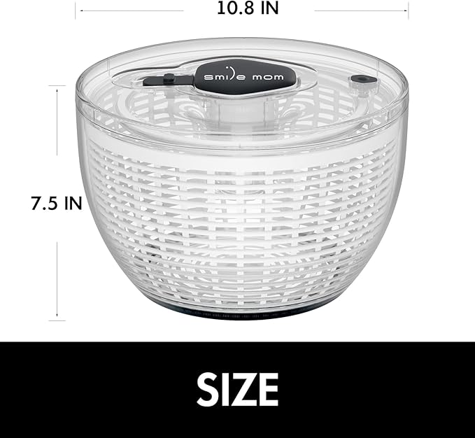 Smile mom Salad Spinner Large Lettuce Spinner Kitchen Gadgets, Large Salad Spinner Vegetable Washer, High Efficiency for Kitchen Washing & Drying Leafy Vegetables, One-Handed Easy Press 6.3 Qt White
