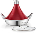 Cooks Standard Moroccan Tagine Pot 3.6 Qt, 11 Inch Multi-Ply Clad Stainless Steel Pan with Dual Handles, Clay Pot Alternative for Slow Cooking, with Conical Die-Cast Aluminum & Glass Lid, Red
